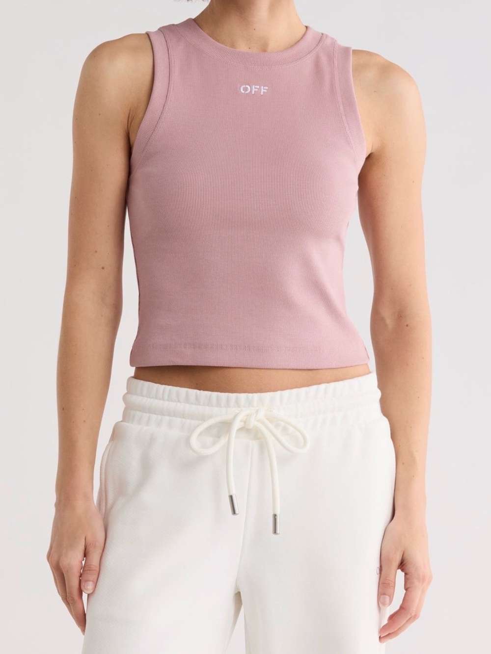 Off-White Row Cotton Blend Ribbed Tank